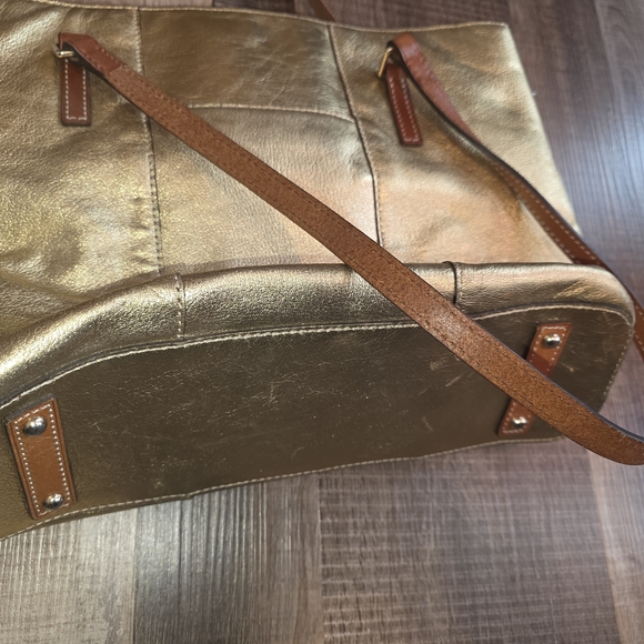 Dooney & Bourke Gold Tote Bag with Brown Straps - Picture 11 of 11